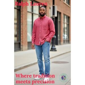 Ralph Lauren Men's XL Shirt – Red, Oxford Weave,‎ Box Pleat, Logo, Cotton